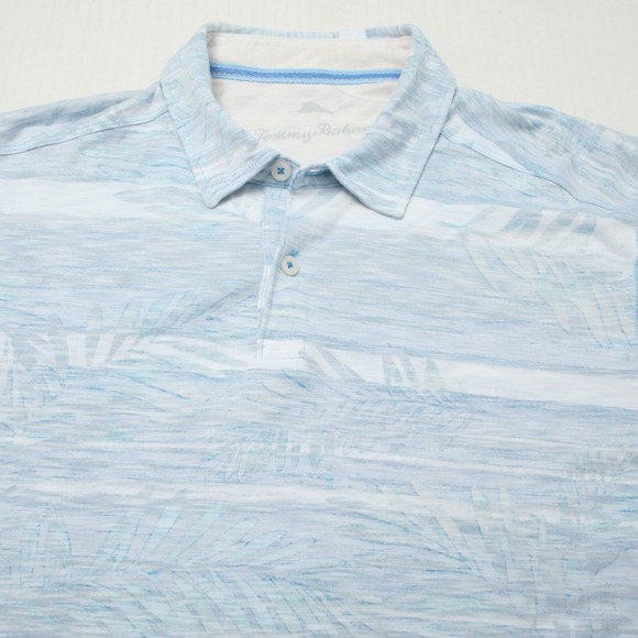 Tommy Bahama Other - Tommy Bahama Polo Shirt Men Medium Blue Floral Palms Reverse Print Pima Cotton